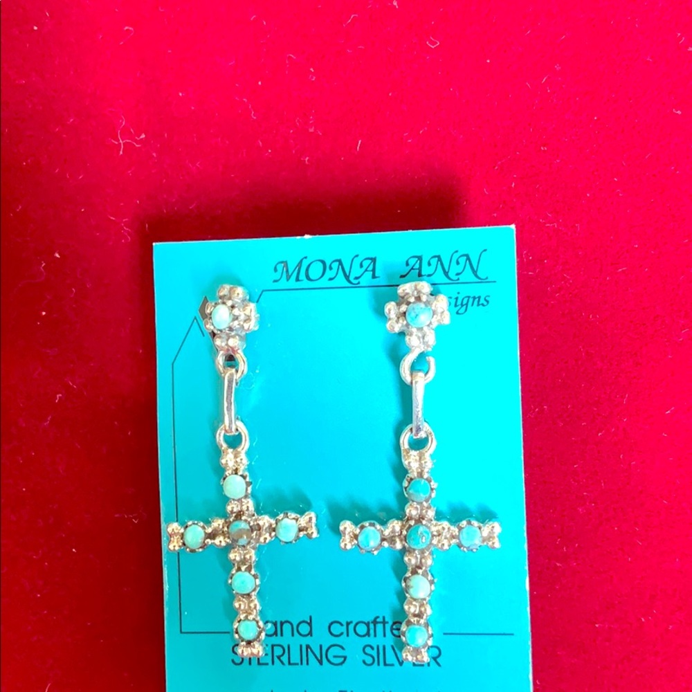 Sterling Silver with Turquoise Cross Earrings